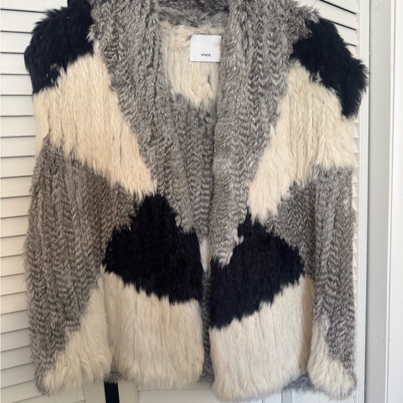 Vince Jackets & Blazers - Vince Black, Gray, and Cream Genuine Fur Vest